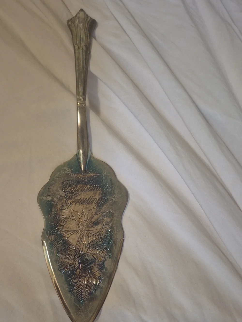 Godinger Silver-Tone Holiday Cake Server - Festive Greetings